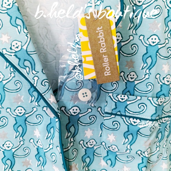 Roller Rabbit Star Monkey Polo Pajamas in Blue Size Medium (M) Brand New NWT - Picture 4 of 17